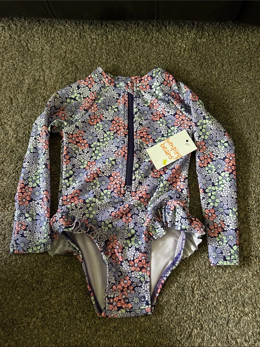 jumping beans Purple Floral Long-Sleeve One-Piece Swimsuit
